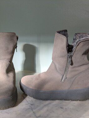Bos. & Co. Grey Suede Mid-Calf Boots – Faux Fur & Wool Lining – Made in Portugal